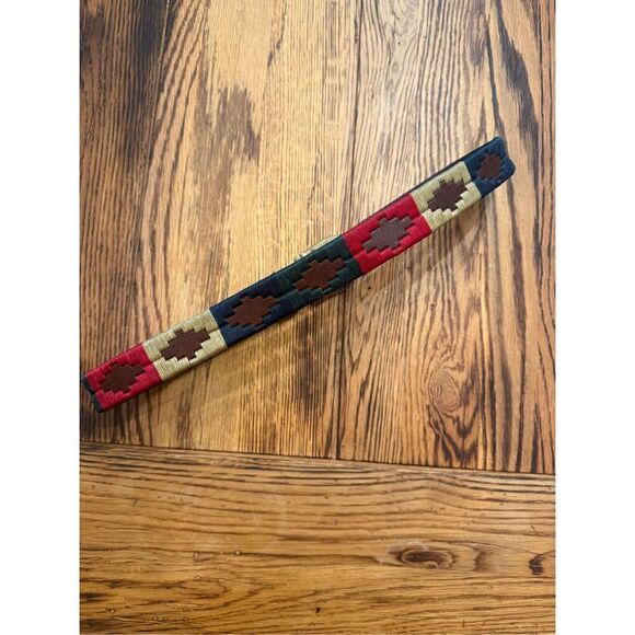 Tierra de Gauchos Brown Multi Embroidered Geometric Leather Belt Size 70 - Picture 2 of 7